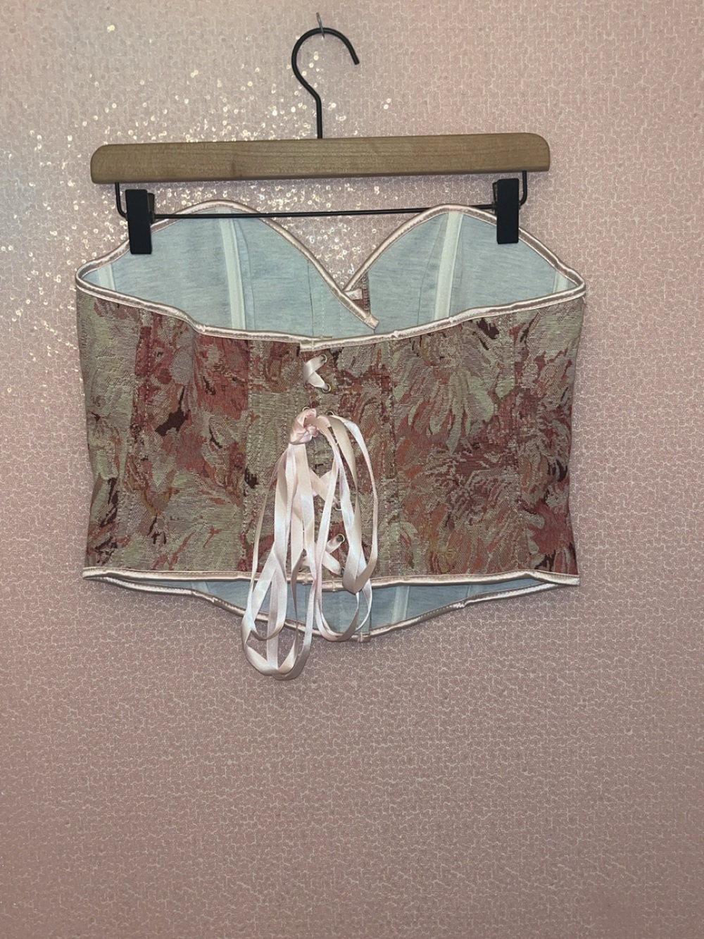 SHEIN Pink Floral Brocade Strapless Corset Top - Picture 3 of 4
